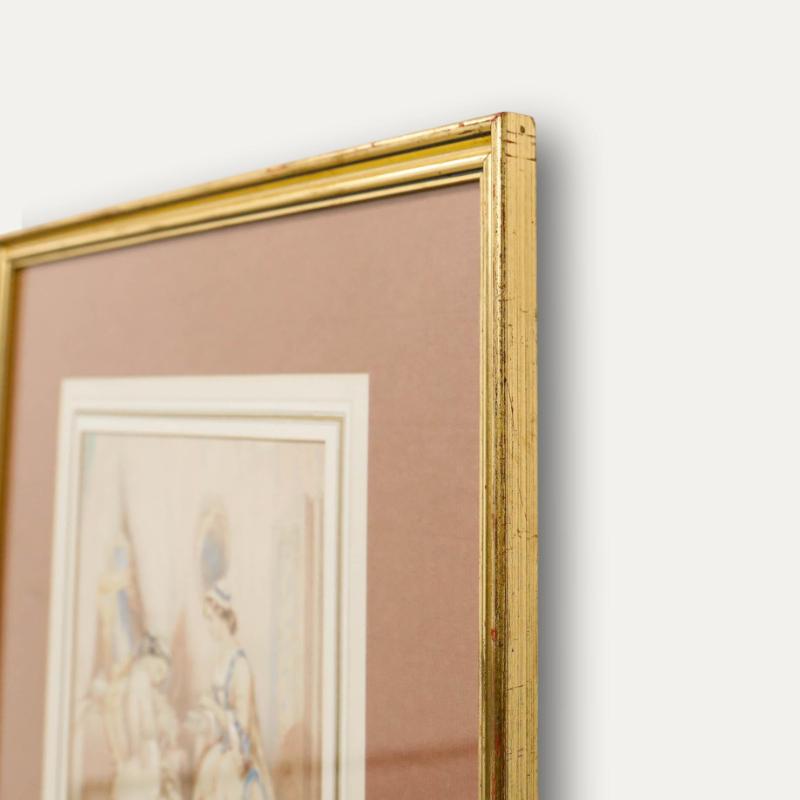 Levasseur - Acuarela enmarcada de finales del siglo XIX, Dar de comer al perro en venta 1