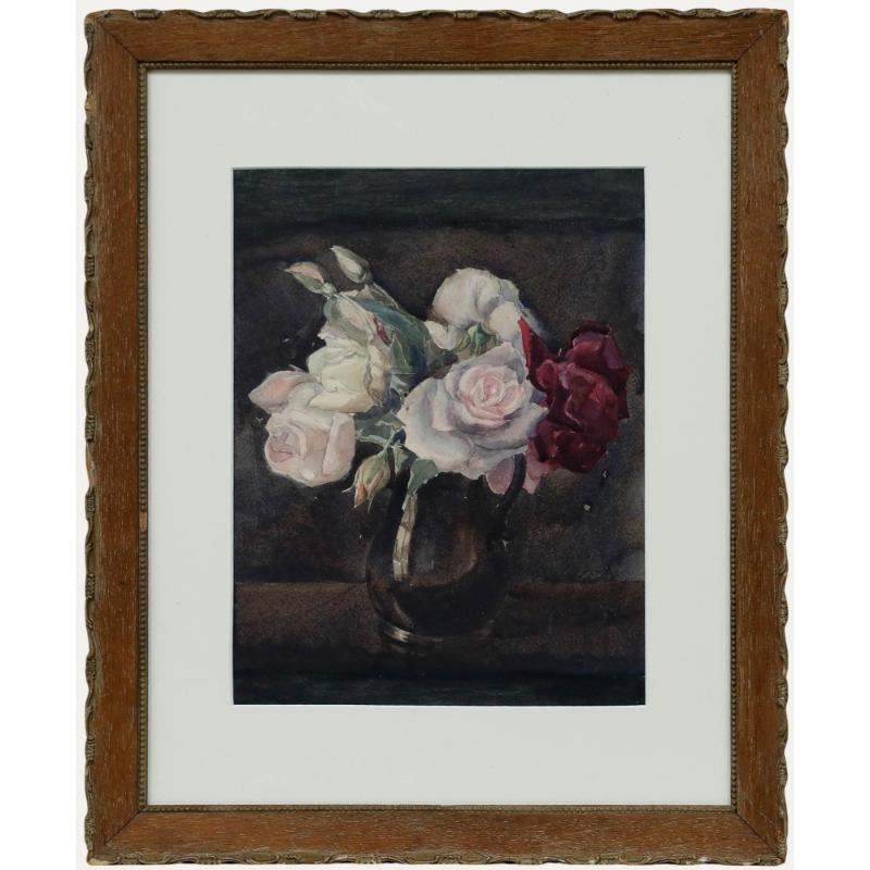 Margaret Worsley - Aquarelle encadrée du début du 20e siècle, Nature morte aux roses