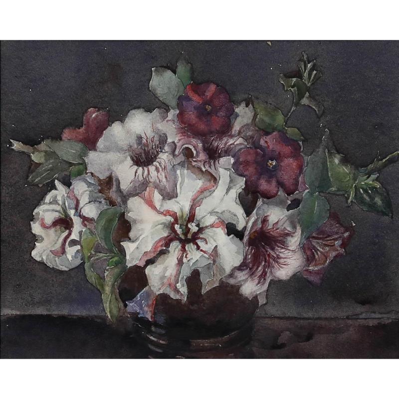 Margaret Worsley - Acuarela de principios del siglo XX, Naturaleza muerta con Petunias - Art de Unknown