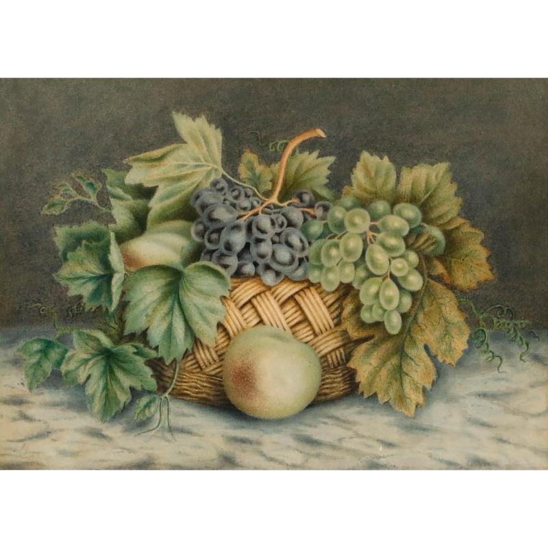 William B. Hough (1819-1897)- Acquerello incorniciato, Natura morta di uva e pesche - Art di Unknown