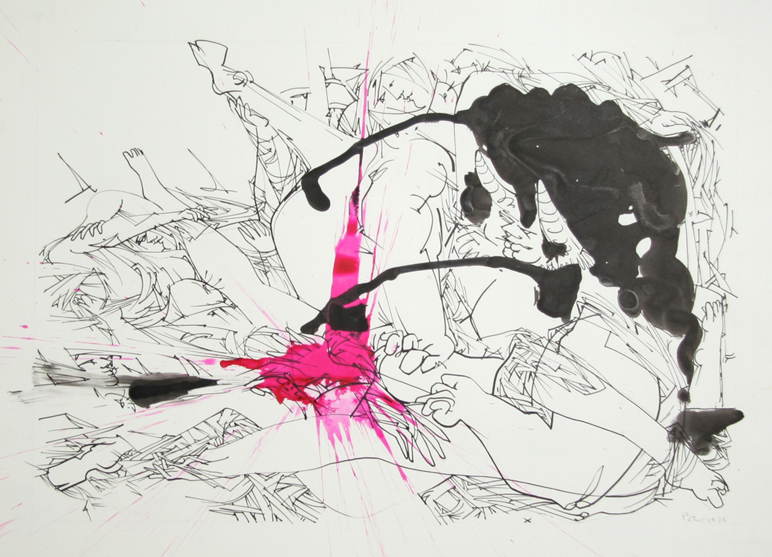 Positive Drawing III, Surrealist Ink Wash on Paper by Dimitri Petrov