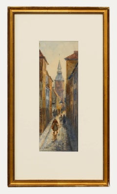 Charles John de Lacy (1856-1936) - Aquarelle encadrée, Une rue d'Ostende