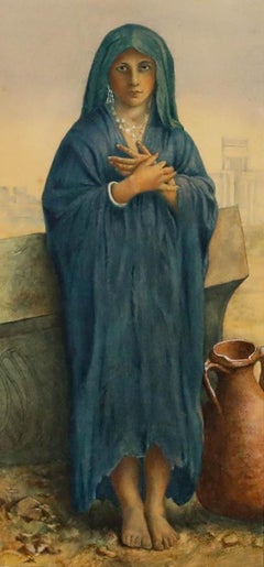 After William Adolphe Bouguereau (1825-1905) - Watercolour, Young Fellah Girl