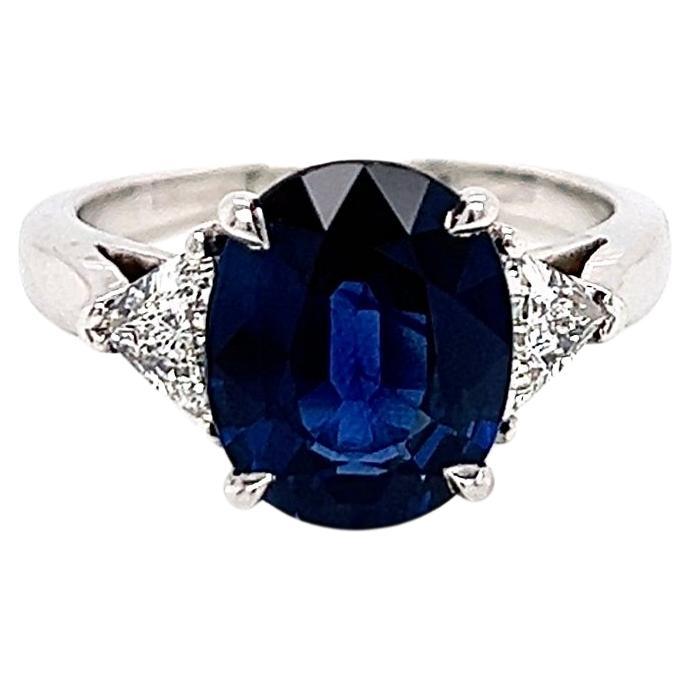 4.75 Total Carat Sapphire and Diamond Three Stone Ladies Ring GIA For Sale