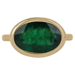 4.75ct Natural Oval Cut Cut Dark Forest Green Brazilian East to West Bezel Ring