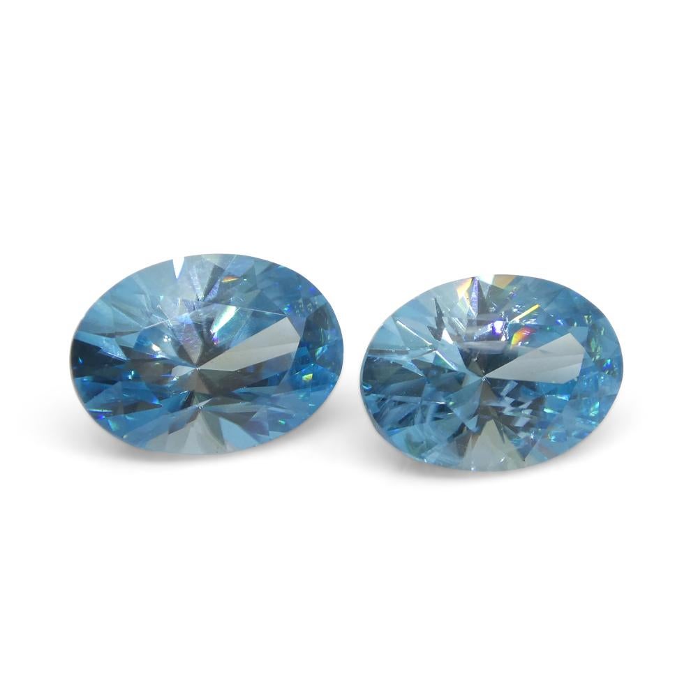 4.75ct Pair Oval Diamond Cut Blue Zircon from Cambodia In New Condition For Sale In Toronto, Ontario