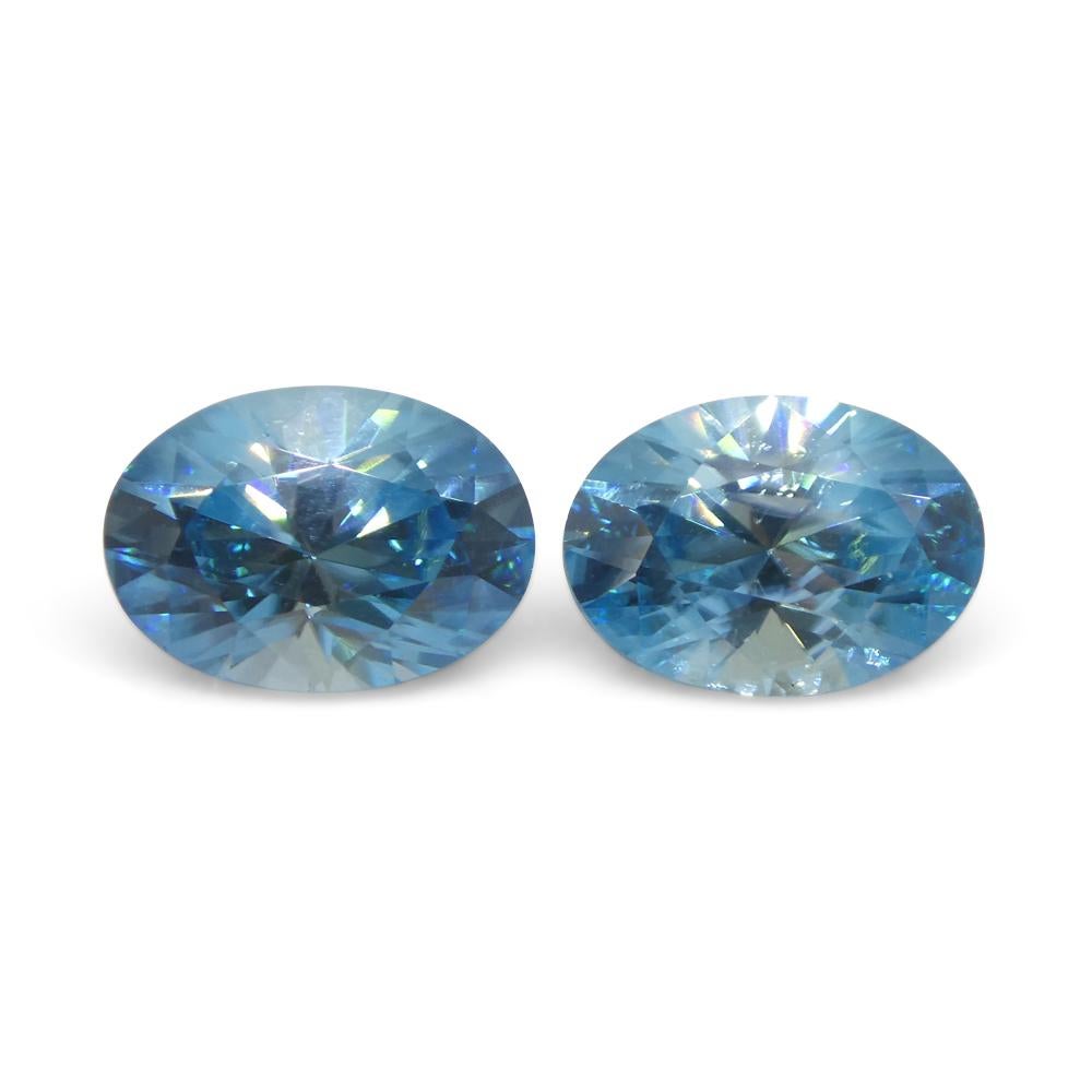 Women's or Men's 4.75ct Pair Oval Diamond Cut Blue Zircon from Cambodia For Sale