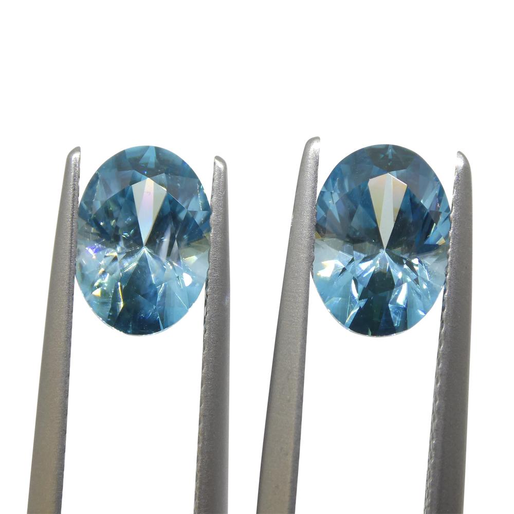 4.75ct Pair Oval Diamond Cut Blue Zircon from Cambodia For Sale 2
