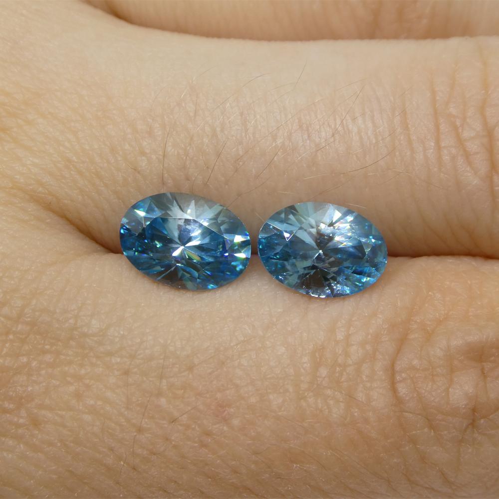 4.75ct Pair Oval Diamond Cut Blue Zircon from Cambodia For Sale 3