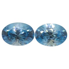 Paire de zircons bleus ovales taille diamant de 4.75 carats du Cambodge