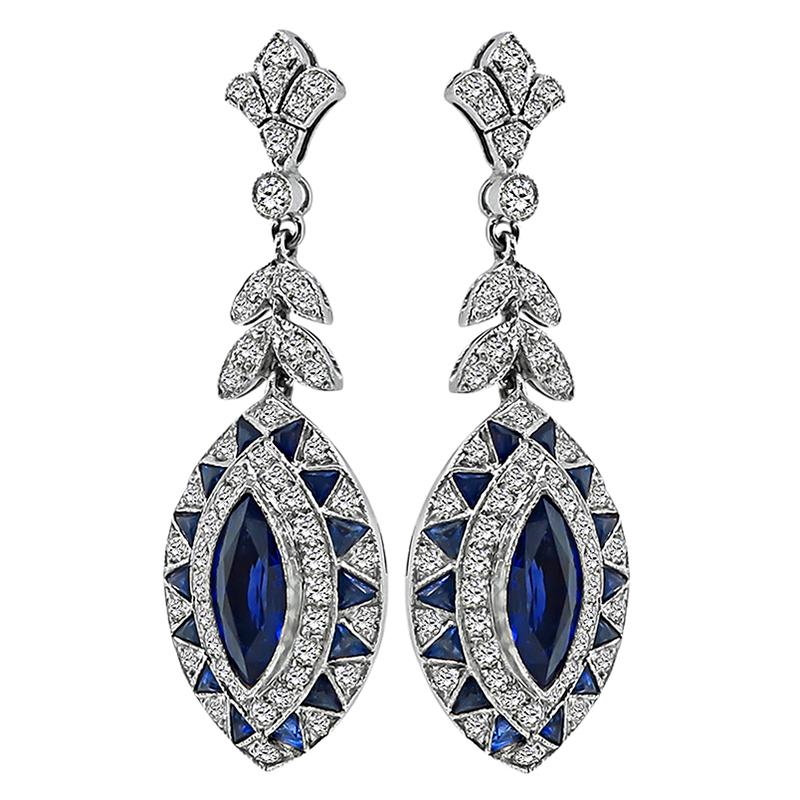 Marquise Cut 4.75ct Sapphire 1.70ct Diamond Earrings For Sale