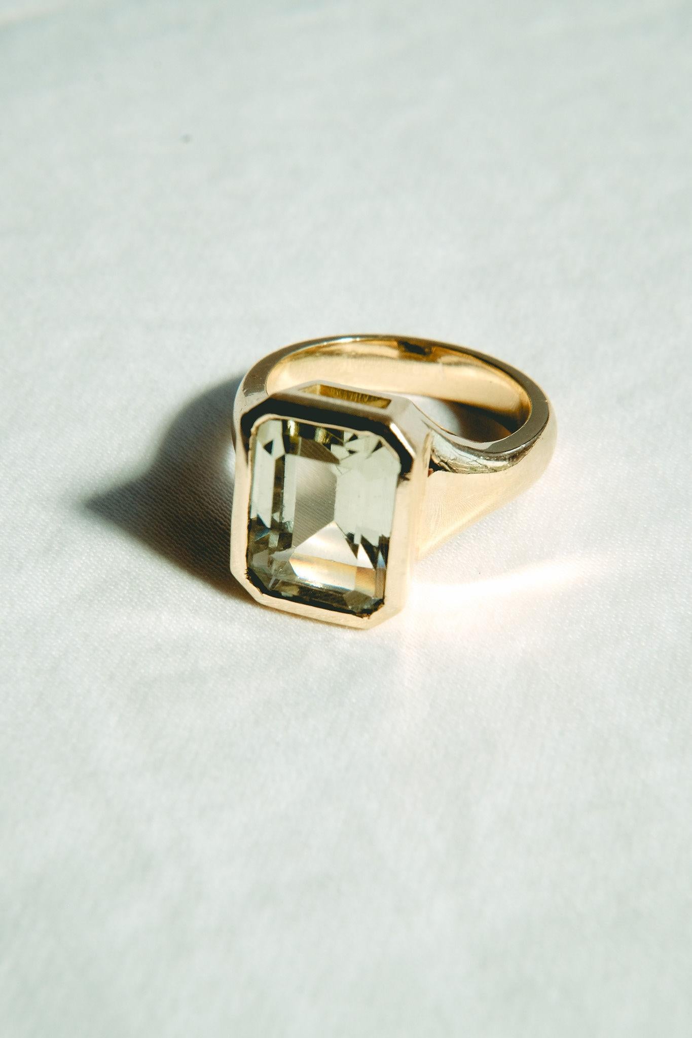 4.75ct Yellow Tourmaline Pinky Ring-Emerald Cut-18KT Gold-GIA Certified-Rare For Sale 5