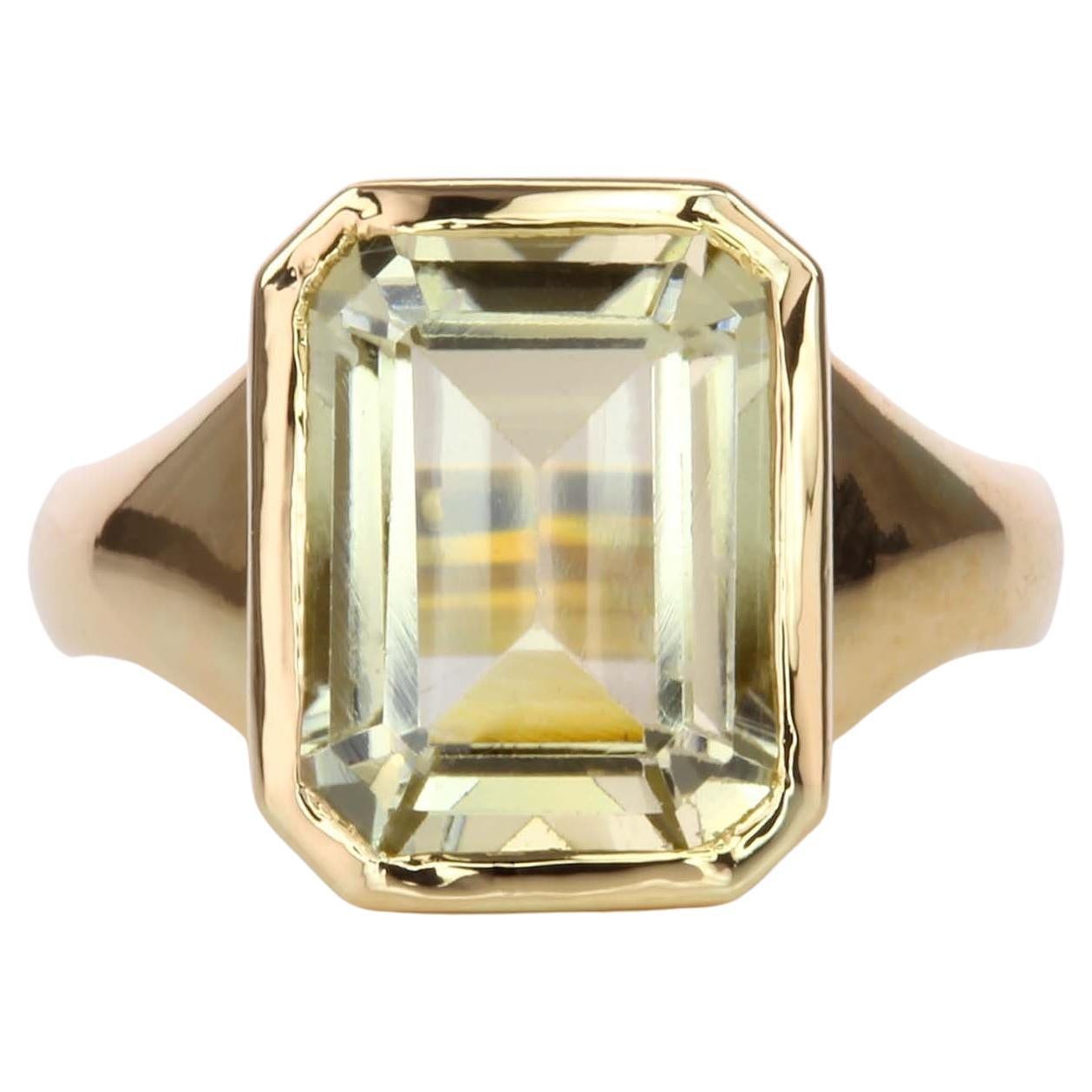 4.75ct Yellow Tourmaline Pinky Ring-Emerald Cut-18KT Gold-GIA Certified-Rare For Sale
