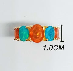 4.75cts. Orange and Blue Opal Ring.Sterling Silver in 18K Gold Plated.