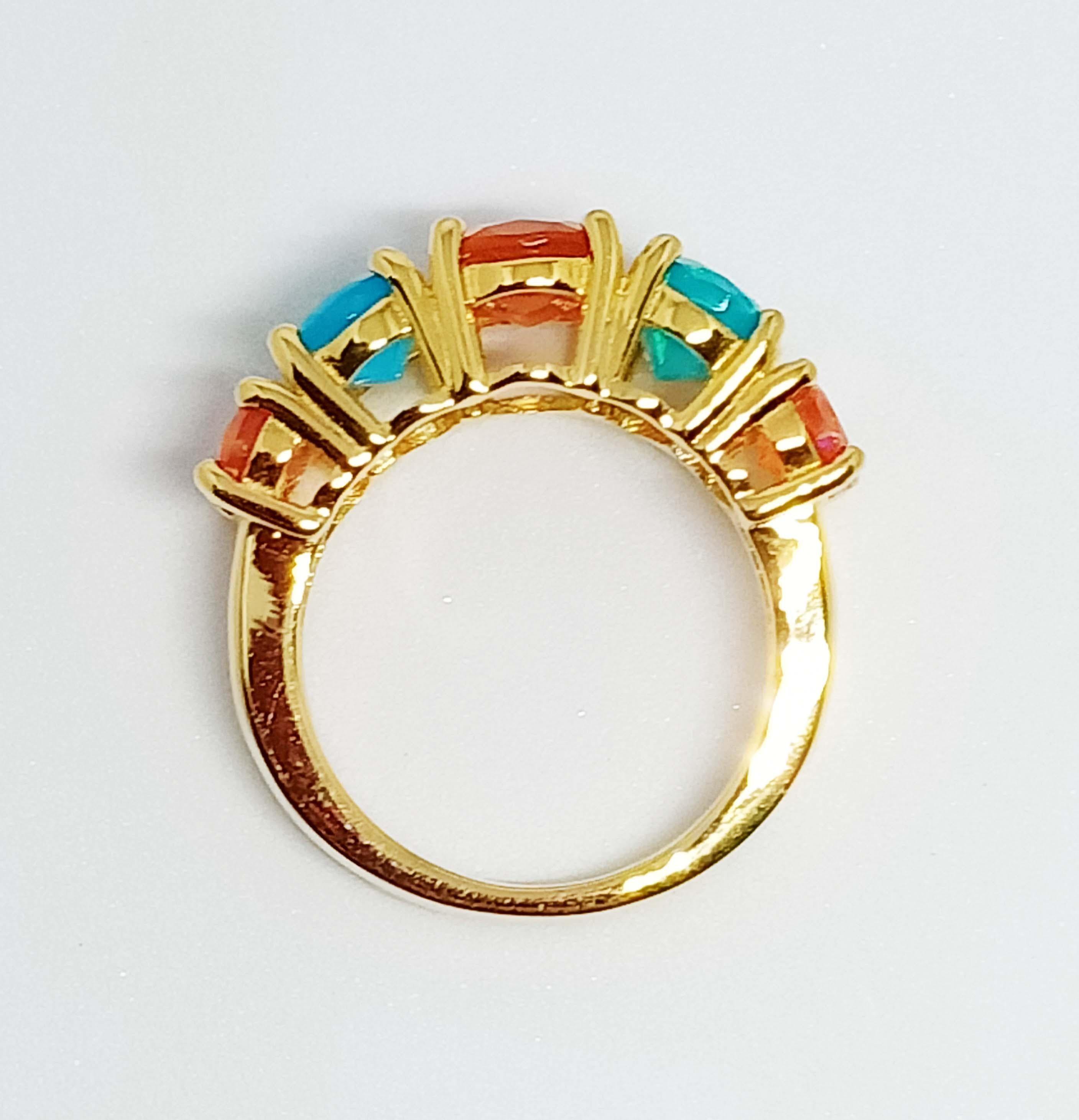 4.75cts. Orange and Blue Opal Ring.Sterling Silver in 18K Gold Plated. In New Condition For Sale In Bangkok, TH