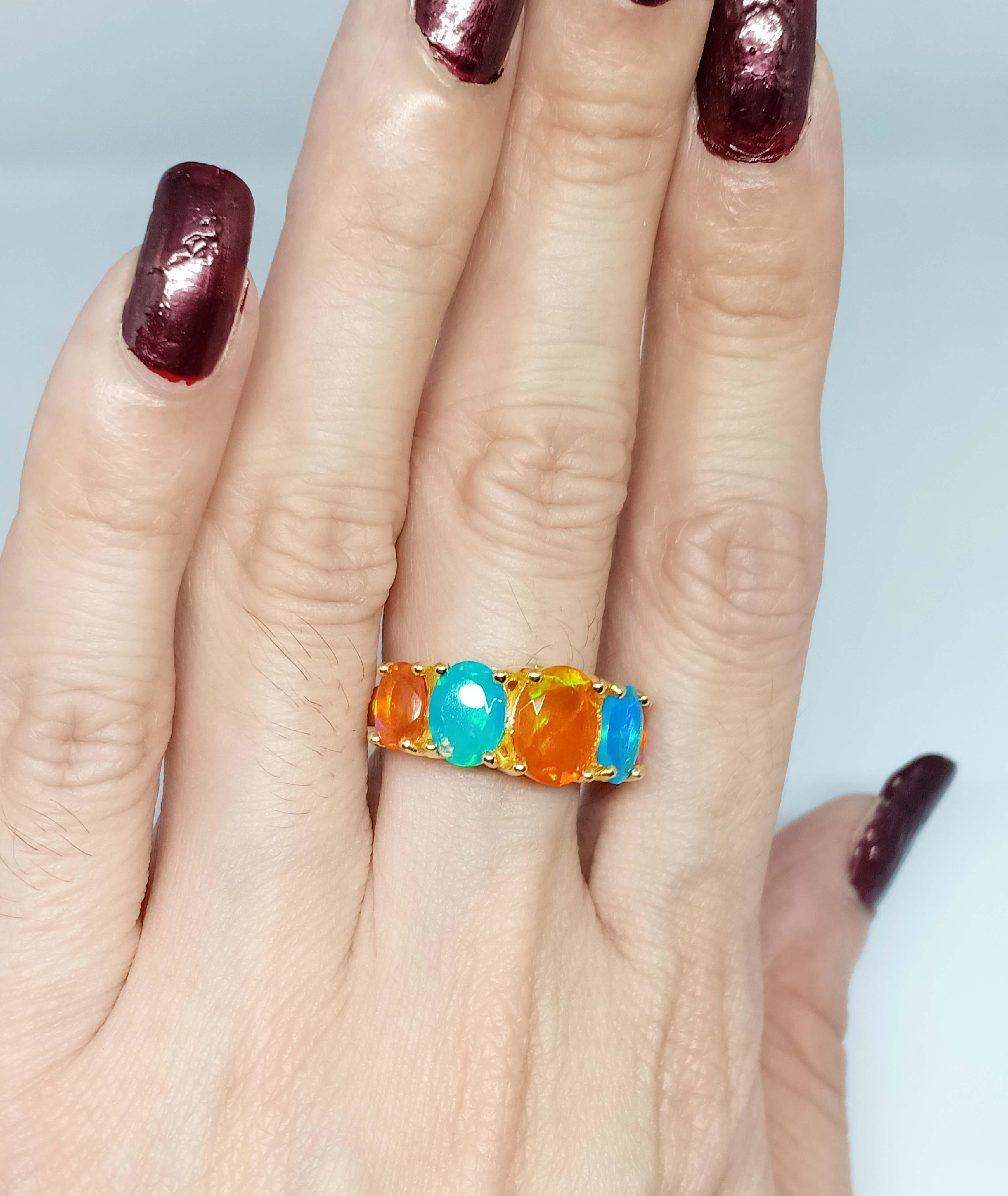4.75cts. Orange and Blue Opal Ring.Sterling Silver in 18K Gold Plated. For Sale 2