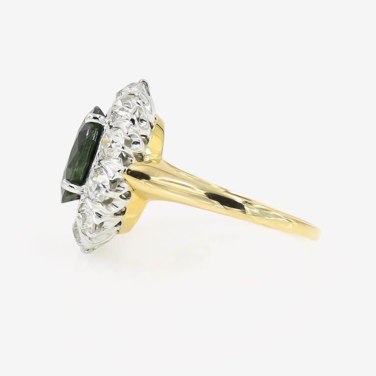 4.75cts. Oval Cut Green Sapphire & Diamond Ring in 14kt White & Yellow Gold In Excellent Condition For Sale In Chicago, IL