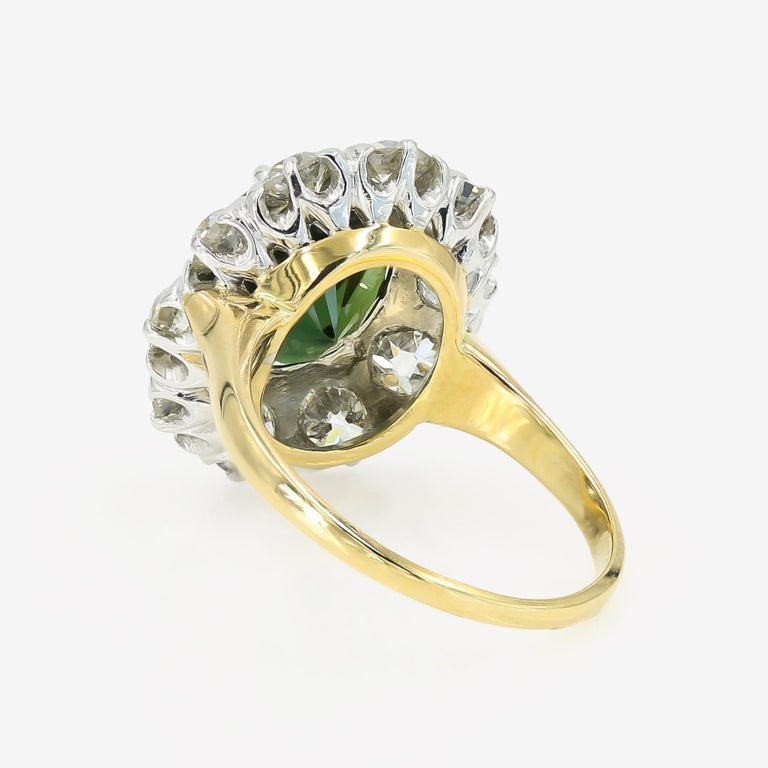 Women's 4.75cts. Oval Cut Green Sapphire & Diamond Ring in 14kt White & Yellow Gold For Sale