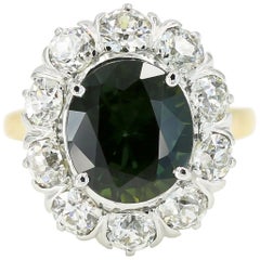 4.75cts. Oval Cut Green Sapphire & Diamond Ring in 14kt White & Yellow Gold