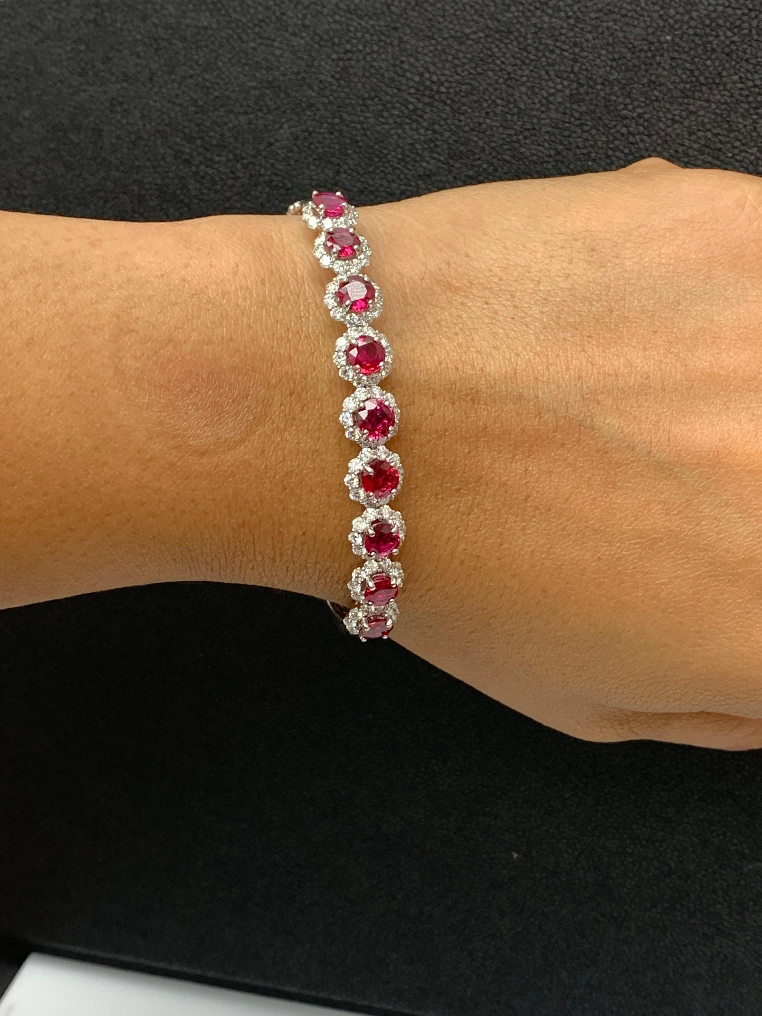 4.76 Carat Brilliant Cut Ruby and Diamond Bangle Bracelet in 18k White Gold For Sale 1