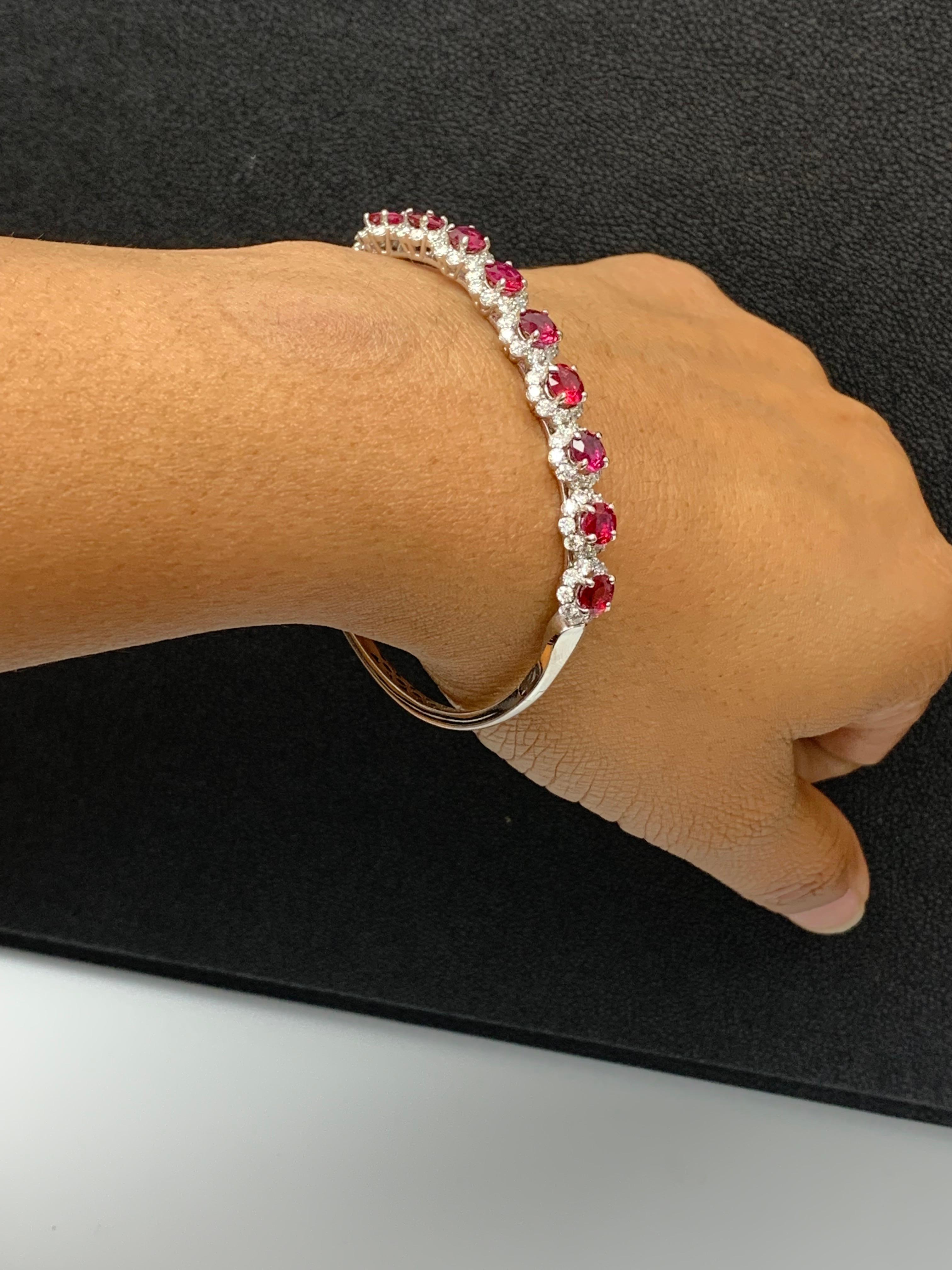 4.76 Carat Brilliant Cut Ruby and Diamond Bangle Bracelet in 18k White Gold For Sale 4