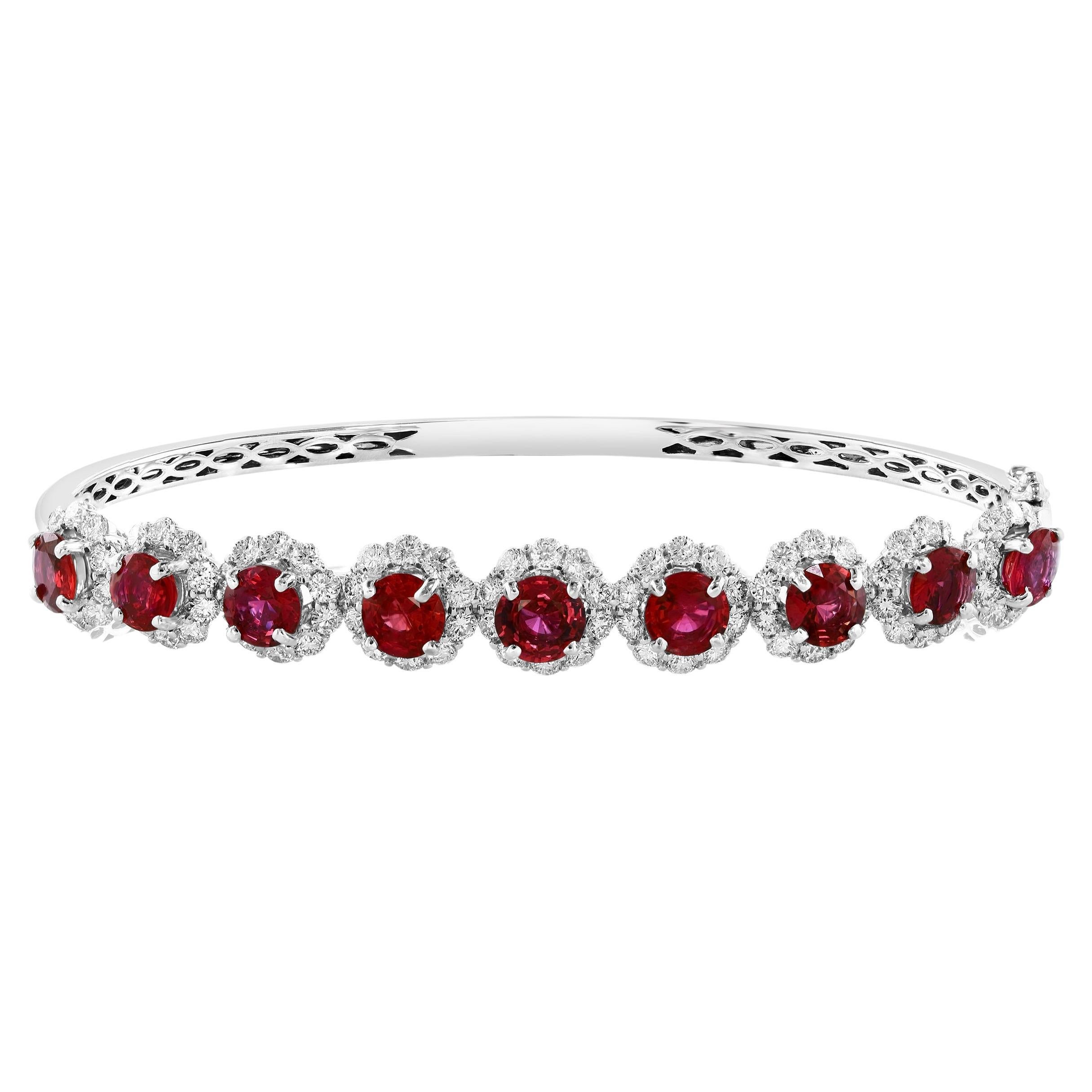 4.76 Carat Brilliant Cut Ruby and Diamond Bangle Bracelet in 18k White Gold For Sale