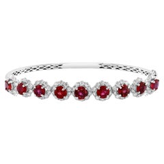 4.76 Carat Brilliant Cut Ruby and Diamond Bangle Bracelet in 18k White Gold