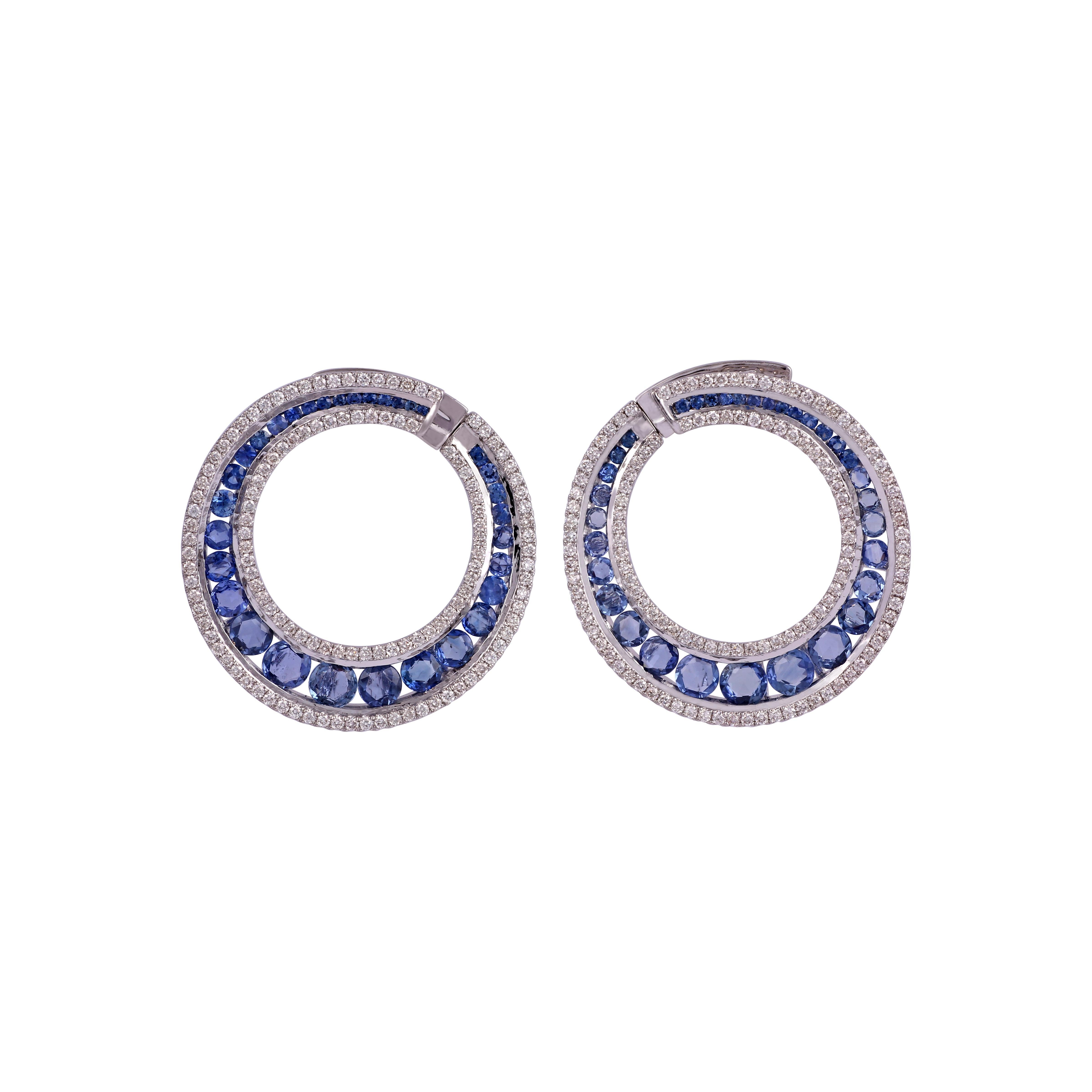 4.76 Carat Clear Blue Sapphire and Diamond Earring in 18 Karat  Gold
  Clear Blue Sapphire -4.76 Carat
Diamond -1.58 Carat
Gold-12.73gm