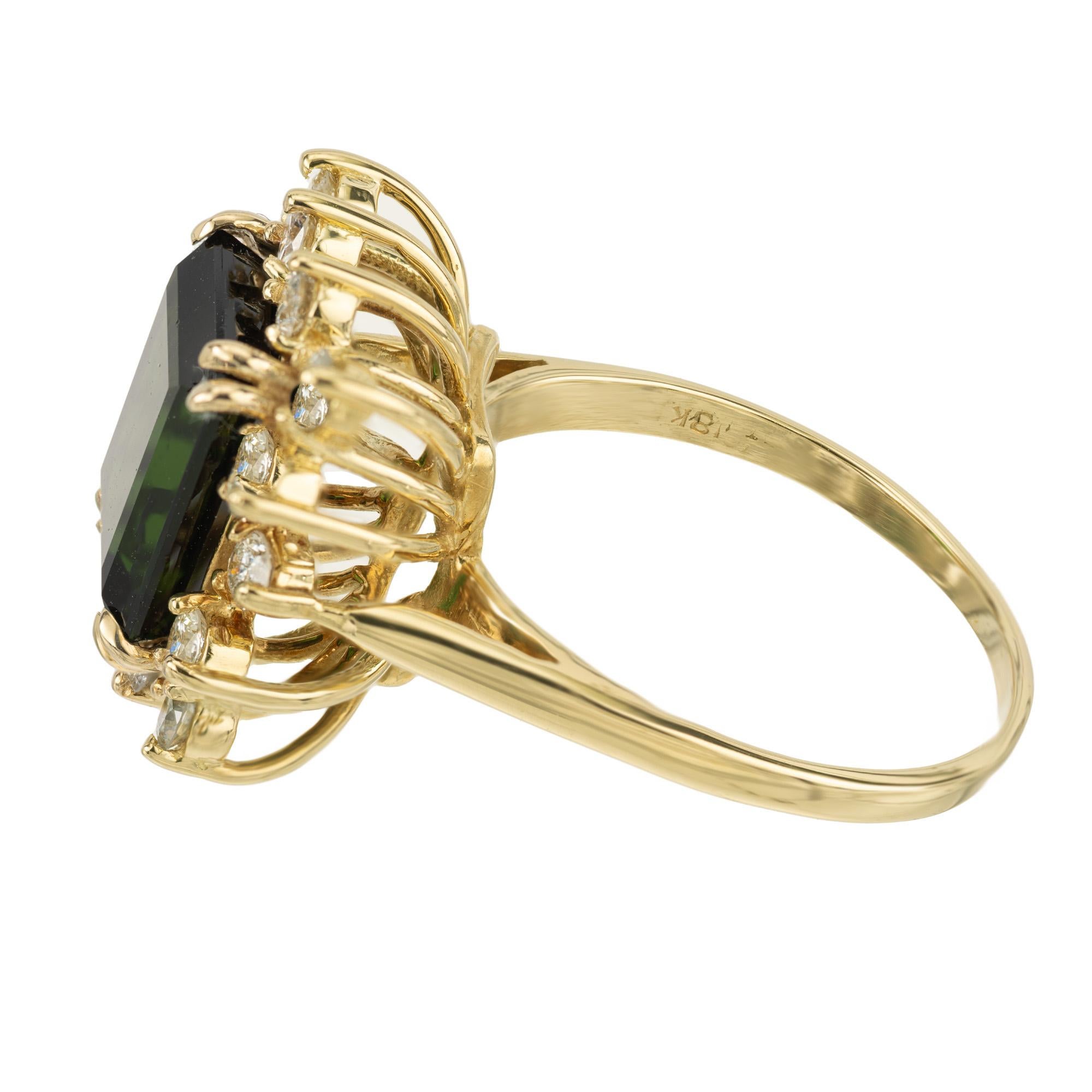 Women's 4.76 Carat Emerald Cut Tourmaline Diamond Halo Yellow Gold Cocktail Ring For Sale