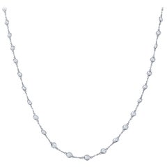 4.76 Carat European Cut Diamond 14 Karat White Gold Station Necklace