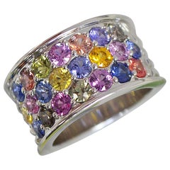 4.76 Carat Multi Vivid Color Sapphire Thick Band Ring, Ben Dannie