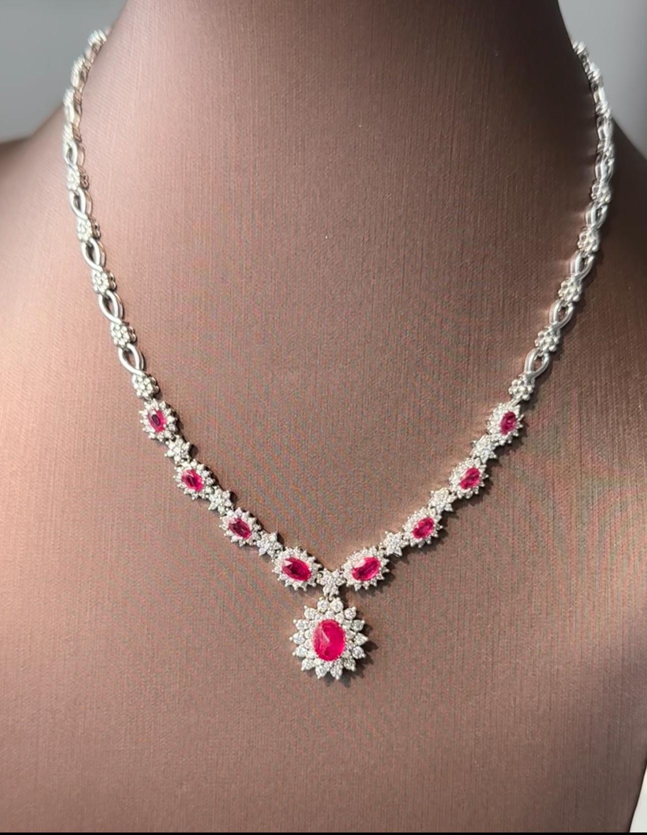 4.76 Carat Natural Ruby Art Deco Style Necklace In Good Condition For Sale In Bangkok, TH