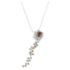 4.76 Carat Oregon Sunstone, Sapphire, and Palladium Pendant Necklace, in Stock