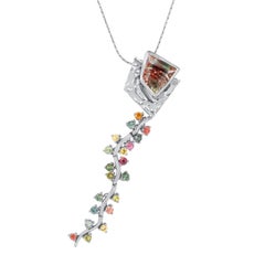 4.76 Carat Oregon Sunstone, Sapphire, and Palladium Pendant Necklace, in Stock