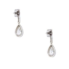 Natural Pear Shape Diamond Halo 18 Karat Drop Earrings In Stock