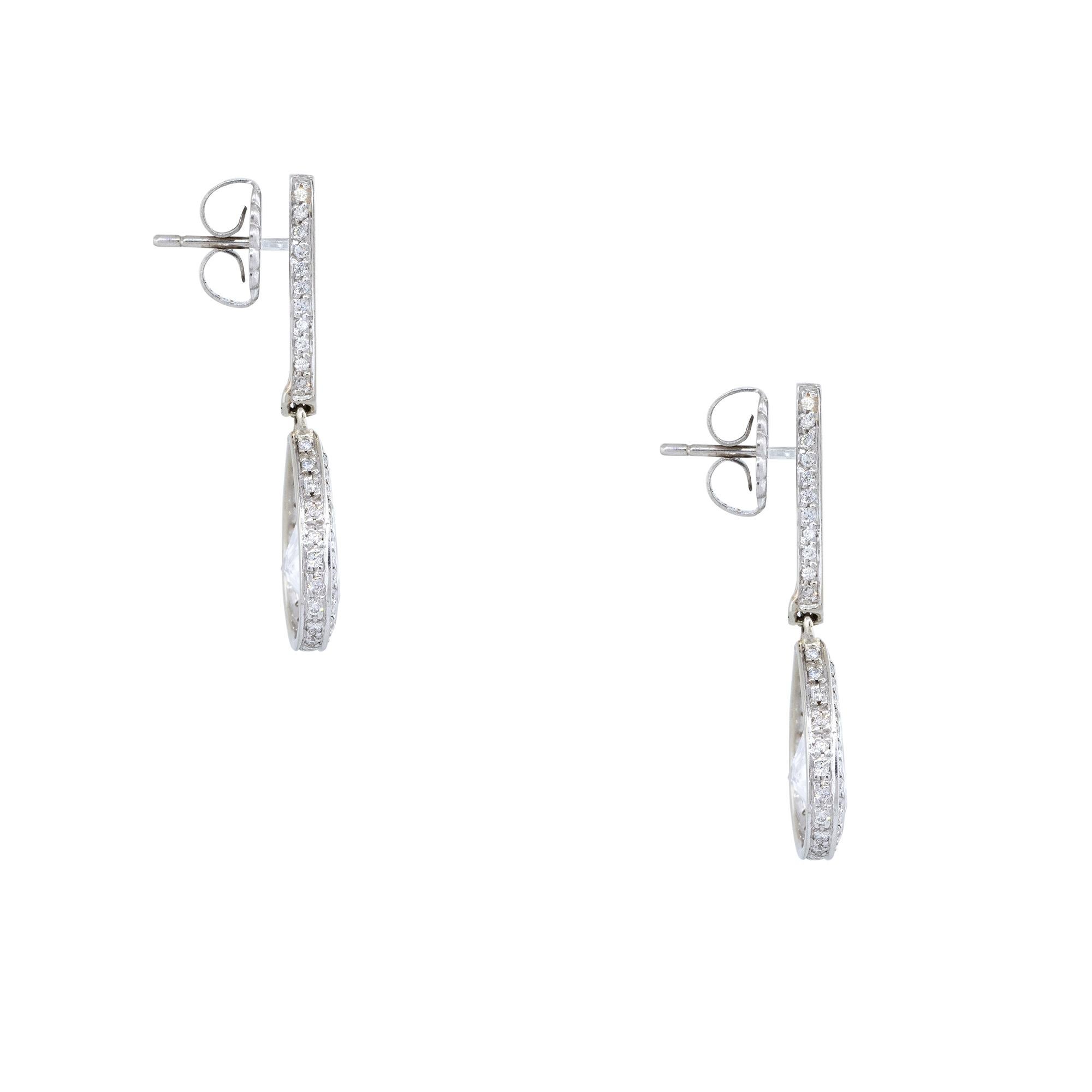 Modern Natural Pear Shape Diamond Halo 18 Karat Drop Earrings In Stock For Sale