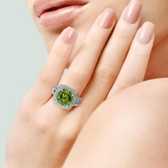 4.76 Carat Peridot & Diamond Double Halo 18K Ring