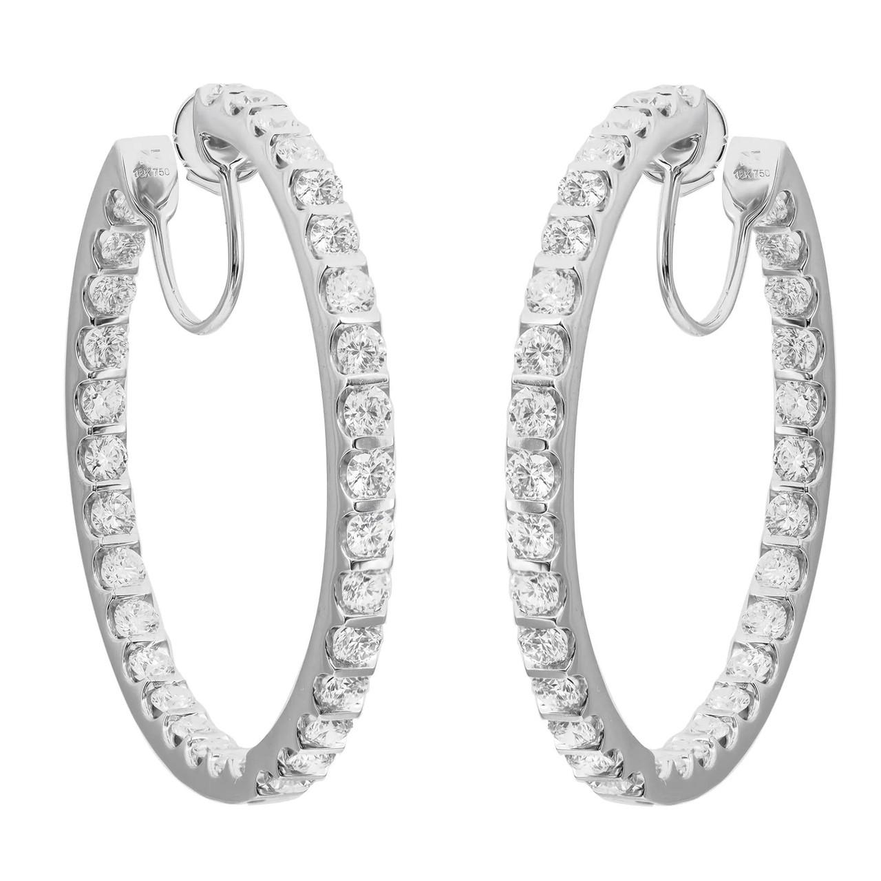 4.76 Carat Round Cut Diamond Inside Out Hoop Earrings 18K White Gold  In New Condition For Sale In New York, NY