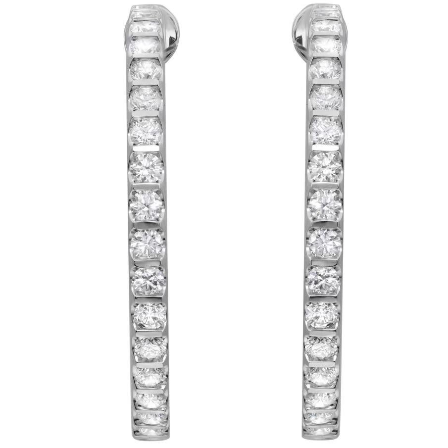 Women's 4.76 Carat Round Cut Diamond Inside Out Hoop Earrings 18K White Gold  For Sale