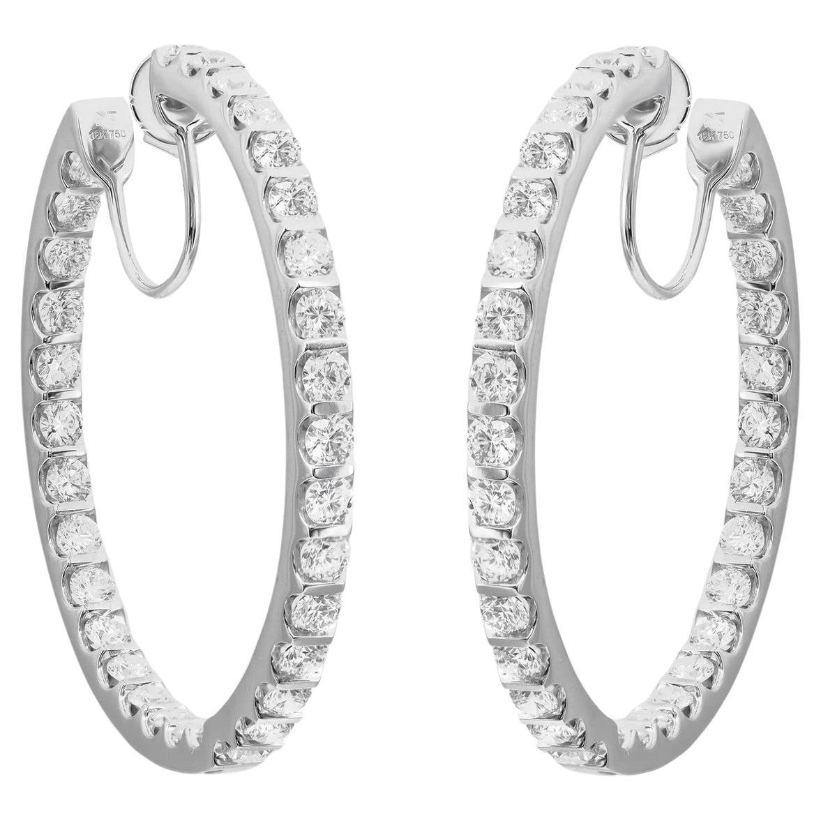 4.76 Carat Round Cut Diamond Inside Out Hoop Earrings 18K White Gold  For Sale