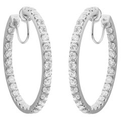 4.76 Carat Round Cut Diamond Inside Out Hoop Earrings 18K White Gold 