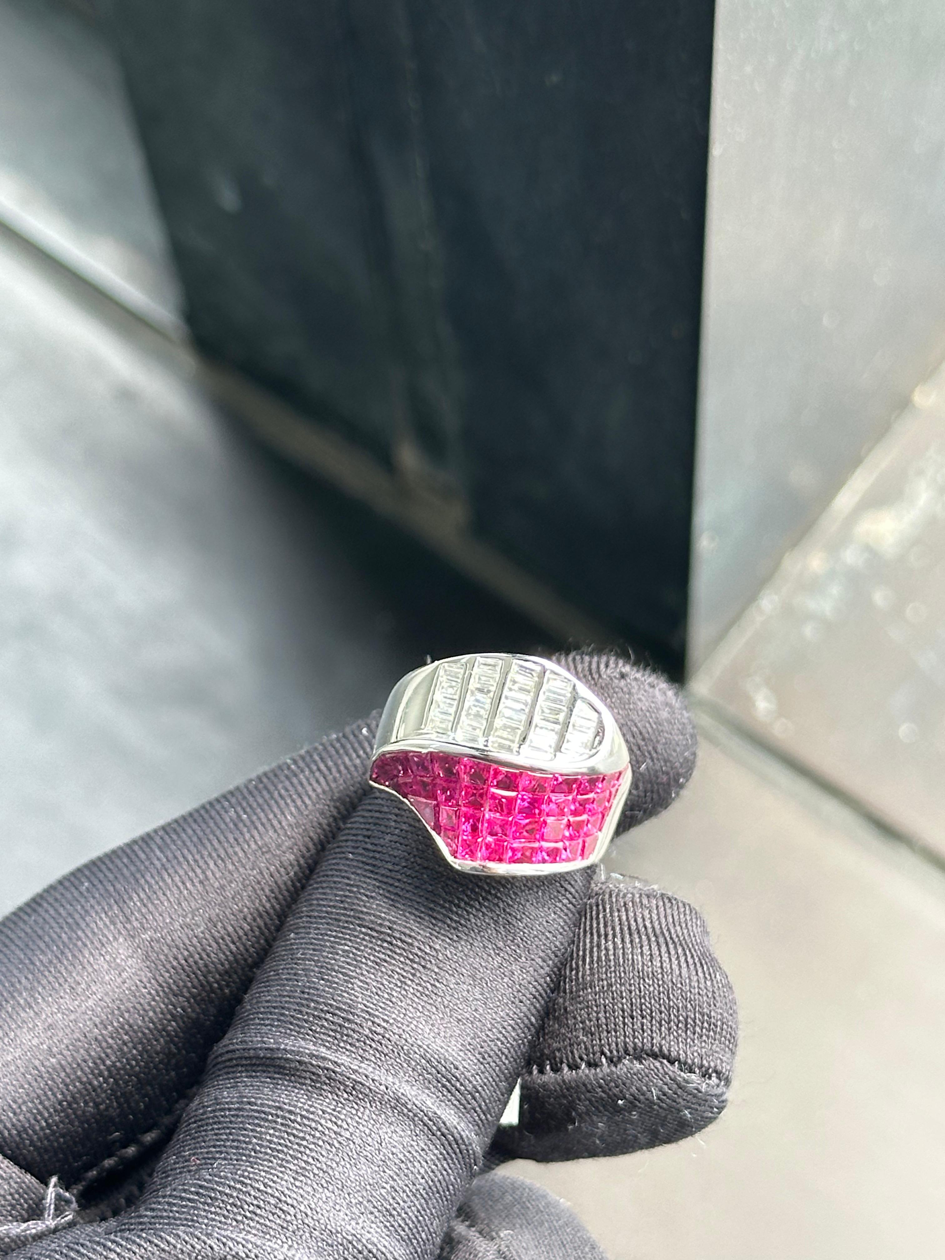 Art déco Bague design en rubis et diamants de 4,76 carats en vente