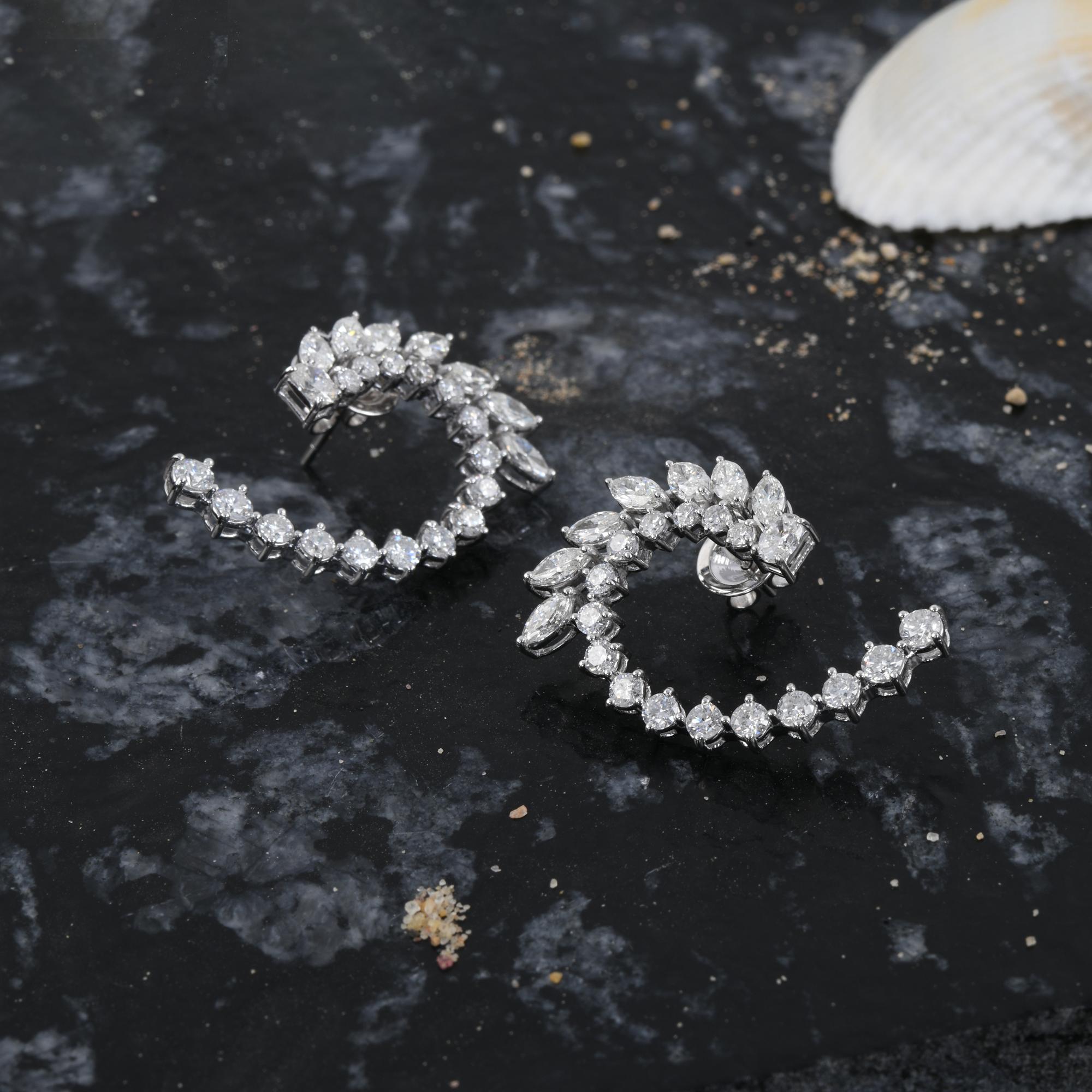 Marquise Cut 4.76 Carat SI/H Marquise Round Diamond Earrings 14 Karat White Gold Jewelry For Sale