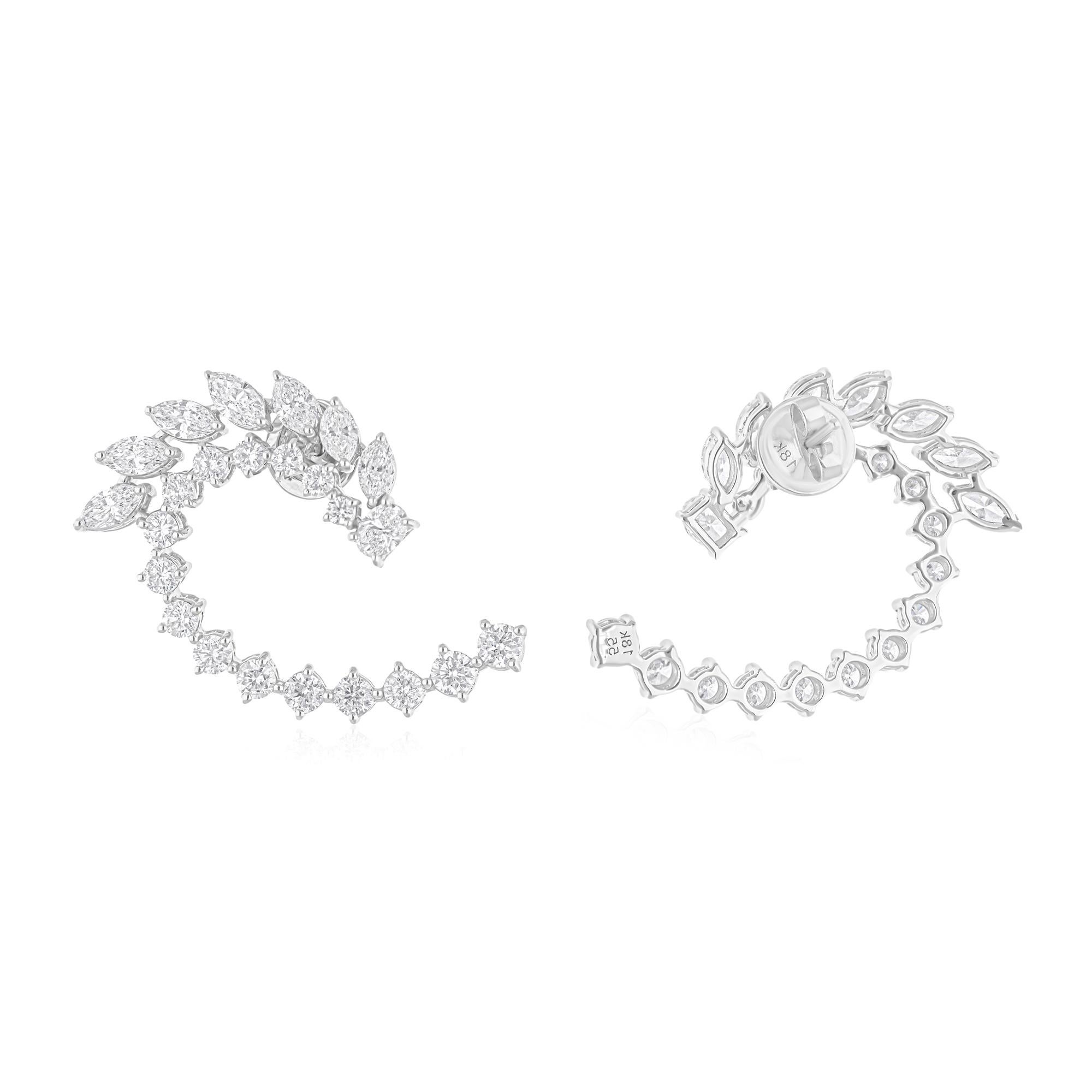 Moderno 4,76 Carati SI/H Orecchini di diamanti rotondi marquise Gioielli in oro bianco 18 carati in vendita