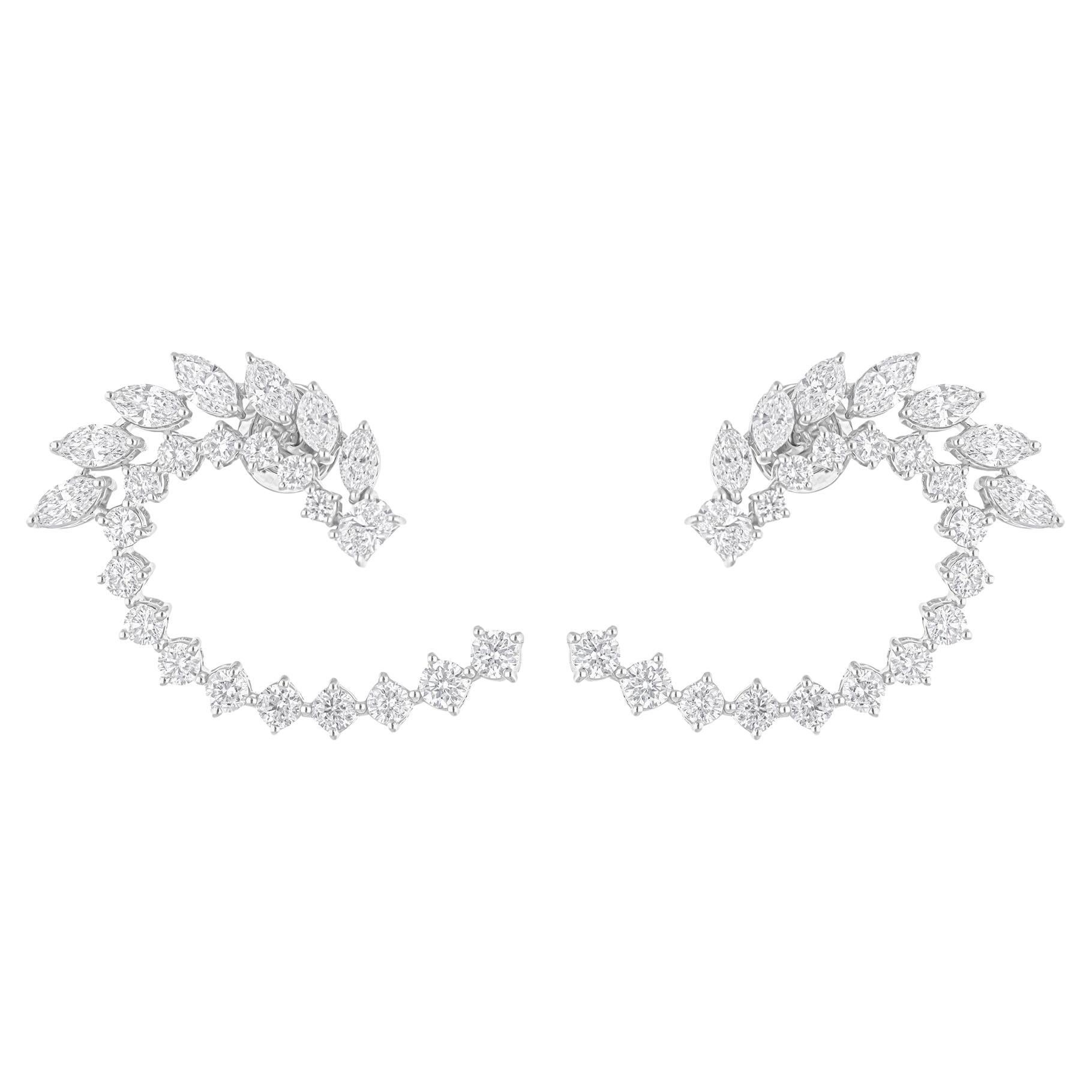 4.76 Carat SI/H Marquise Round Diamond Earrings 18 Karat White Gold Jewelry