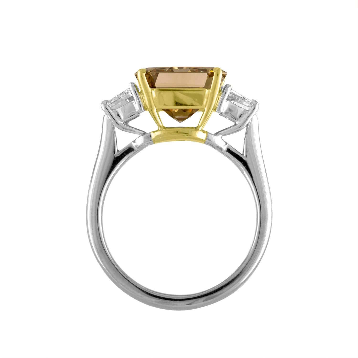 Asscher Cut 4.76 Carat Square Emerald Cut, GIA Certified, Set in Three-Stone Two-Tone Ring