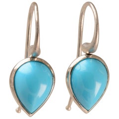 4.76 Carat Turquoise Pod Drop Earrings in 18 Karat White Gold