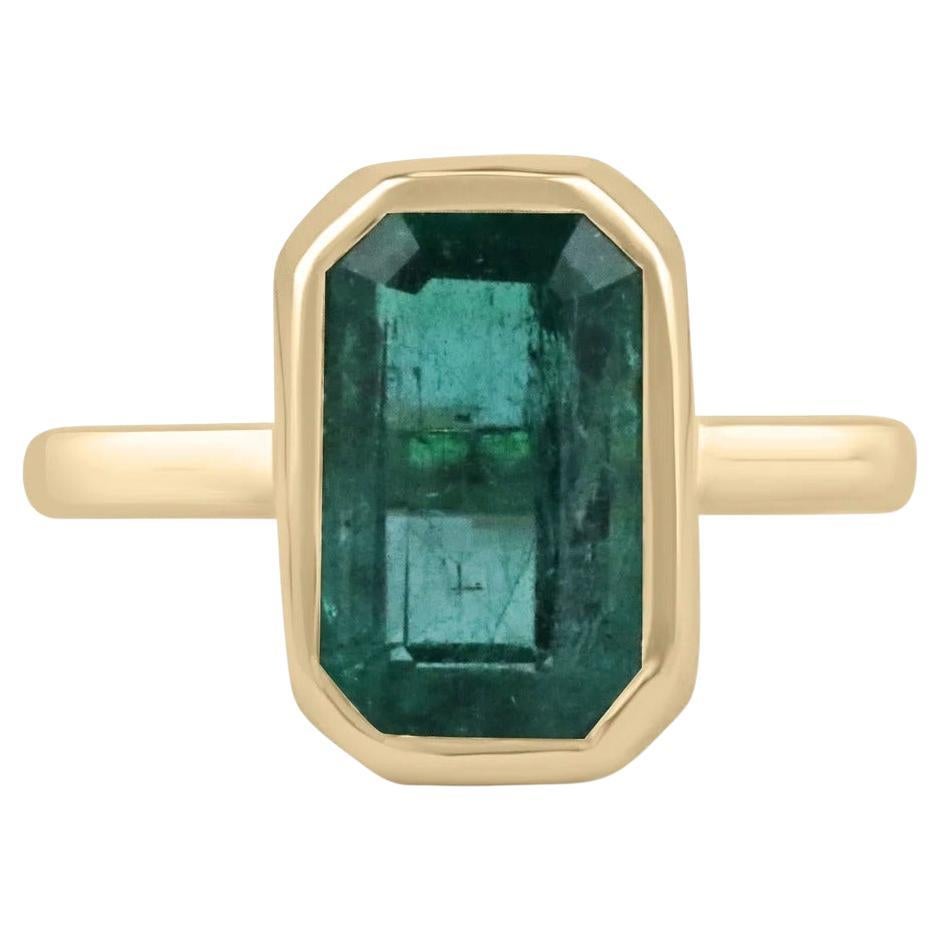 4.76ct 14K Blue Green Natural Elongated Emerald Cut Emerald Solitaire Bezel Ring (bague à chaton)