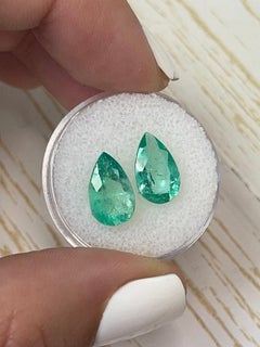 4.76tcw 12x7.5 Pear-Cut Matching Colombian Emeralds - Genuine Loose Gems