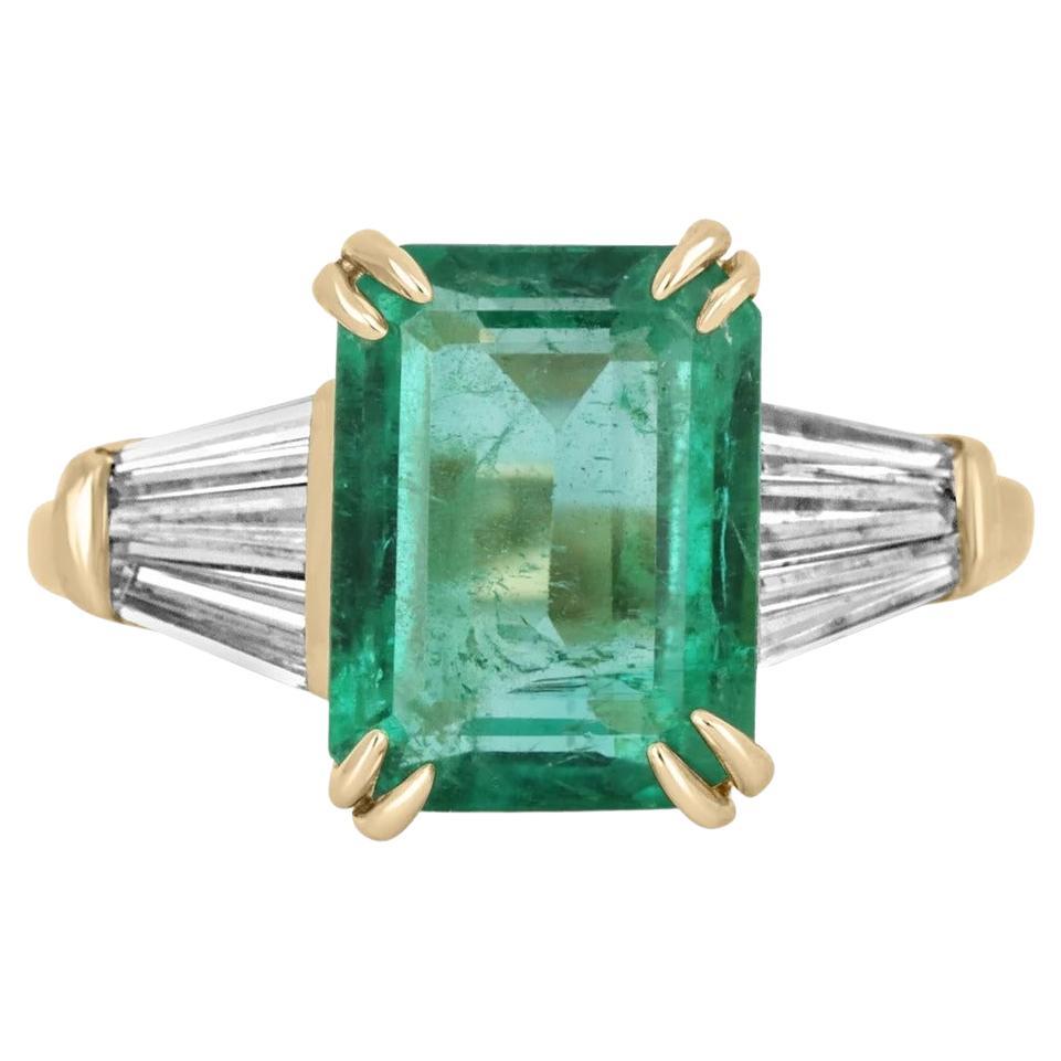 4.76tcw 18K Three Stone Diamond & Emerald Ring